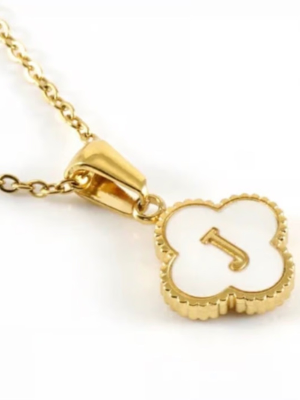 Reversible Pendant- Initial Letter J  Clover Necklace